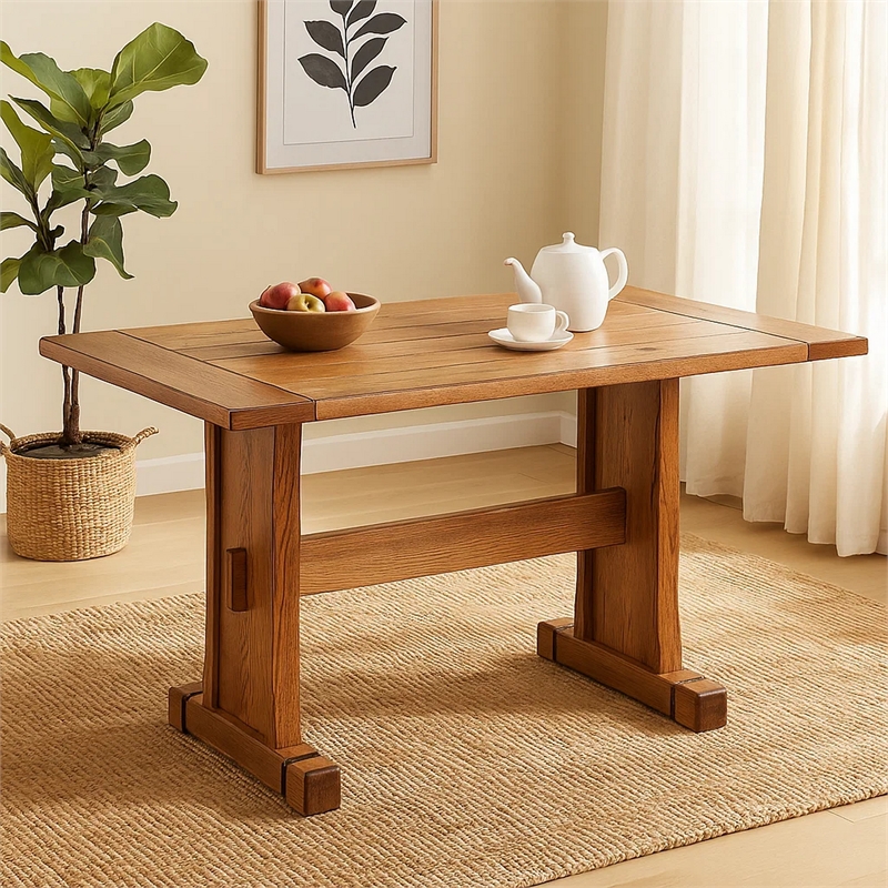 Marv Dining Table-50 Inch Rectangular-Farmhouse Light Brown Wood