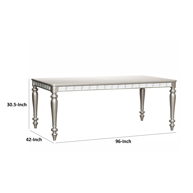 Dining Table with Extension Leaf 78-96 Inch-Silver Wood-Mirror Trim