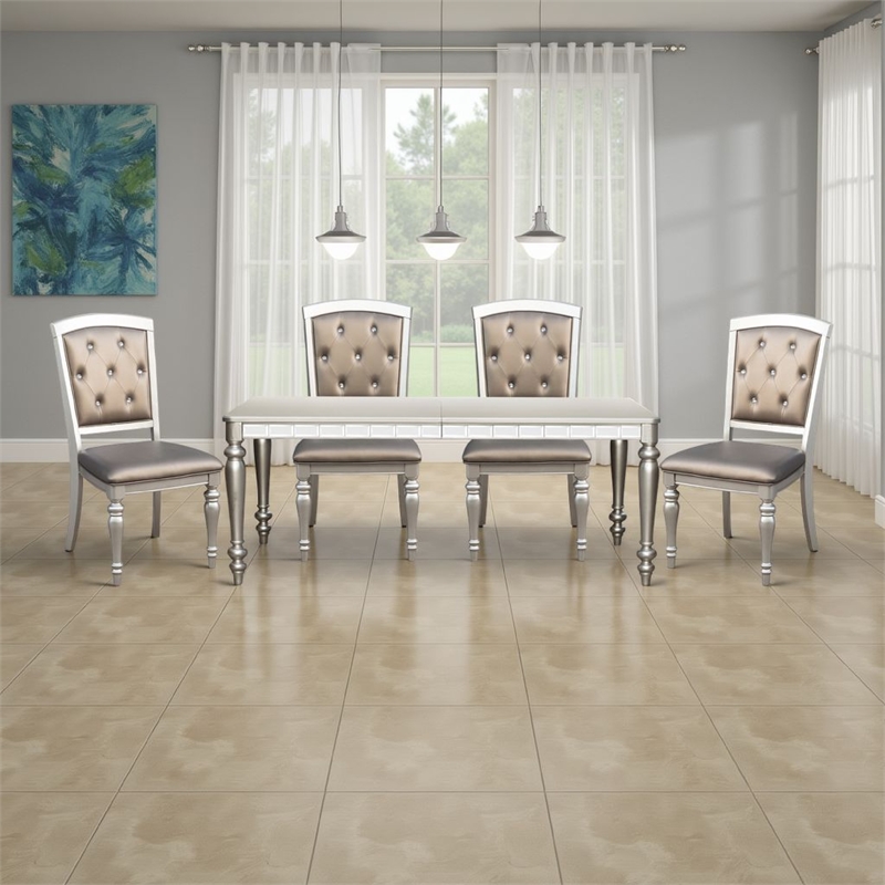 Dining Table with Extension Leaf 78-96 Inch-Silver Wood-Mirror Trim