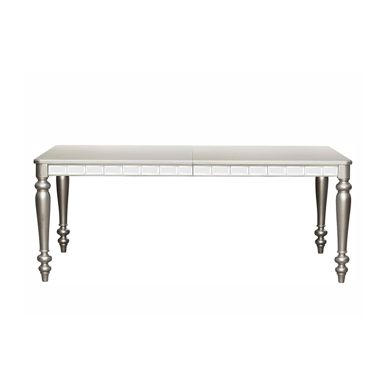 Dining Table with Extension Leaf 78-96 Inch-Silver Wood-Mirror Trim