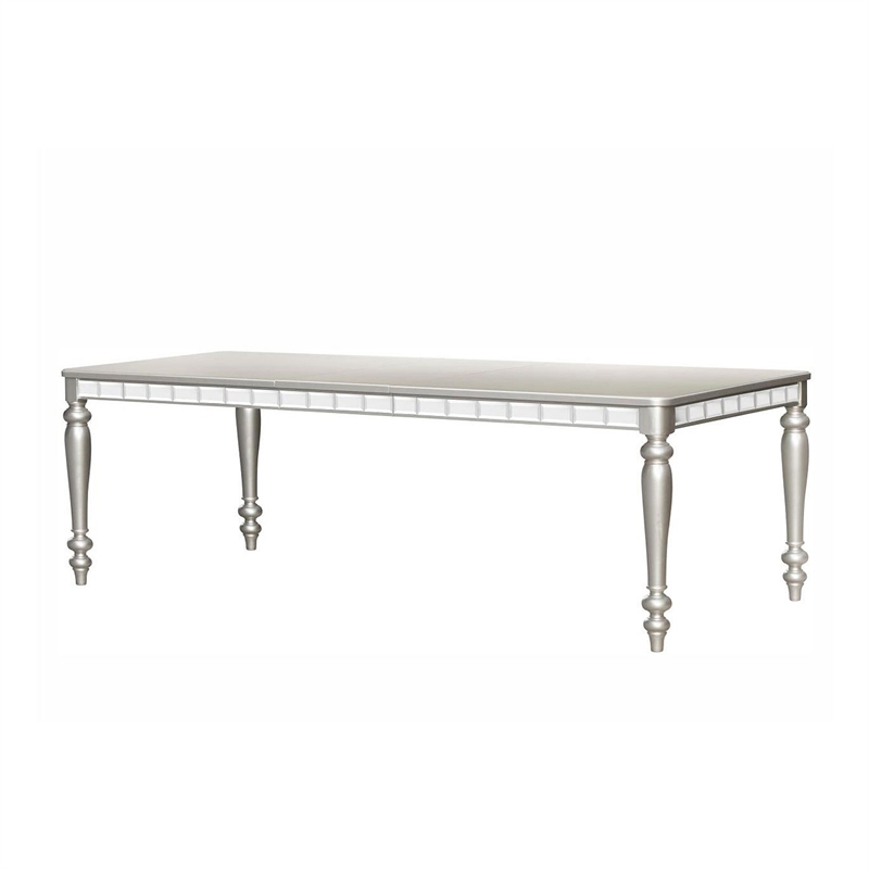 Dining Table with Extension Leaf 78-96 Inch-Silver Wood-Mirror Trim