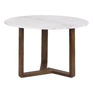 Benjara Fina 48&quot Round Genuine Marble Top/Wood 3 Sled Base Dining Table