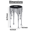 Capri Side End Table - 24.75 Inch Round Glass Top - Melting Drip Design - Silver
