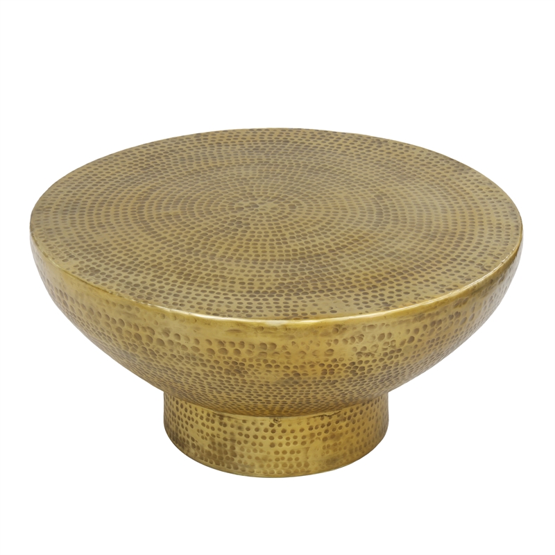 Orion Coffee Table - 32 Inch Round Martini Glass Shape - Hammered Finish