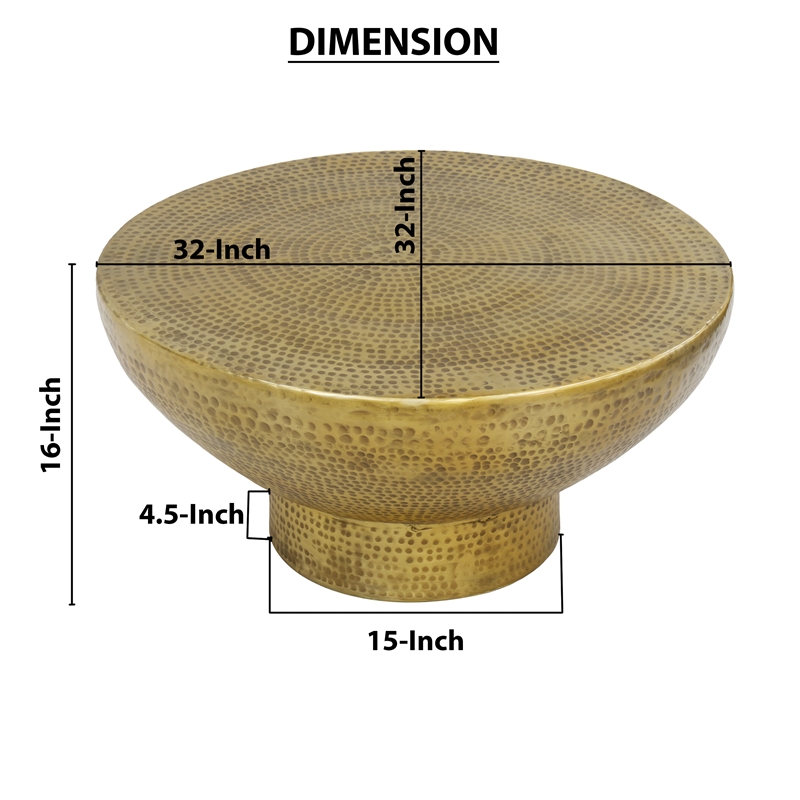 Orion Coffee Table - 32 Inch Round Martini Glass Shape - Hammered Finish