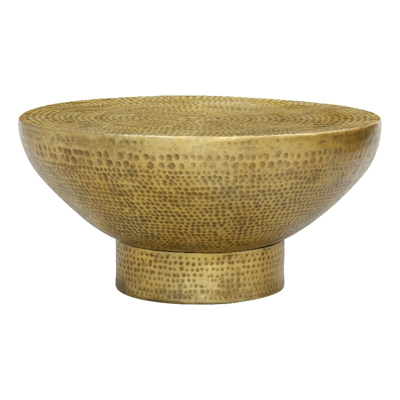 Orion Coffee Table - 32 Inch Round Martini Glass Shape - Hammered Finish