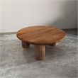 Meridian Coffee Table- 38 Inch Round Top- 3 Column Pillar Legs- Mango Wood