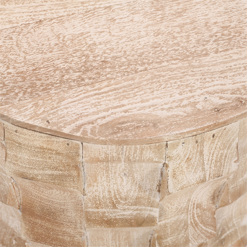 20 Inch Side End Table- Round Drum Shape with 3D Textured Design