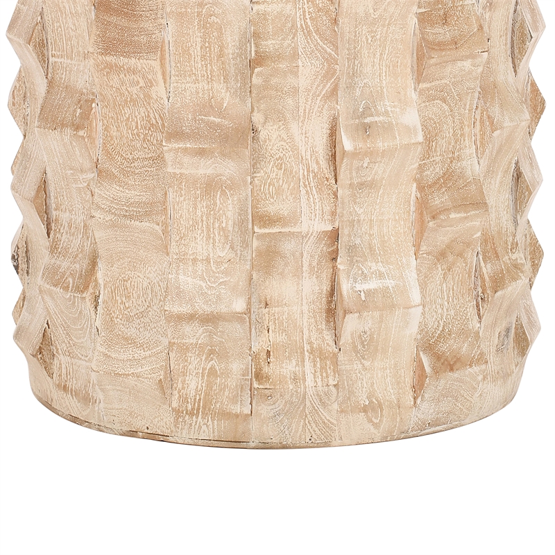 20 Inch Side End Table- Round Drum Shape with 3D Textured Design