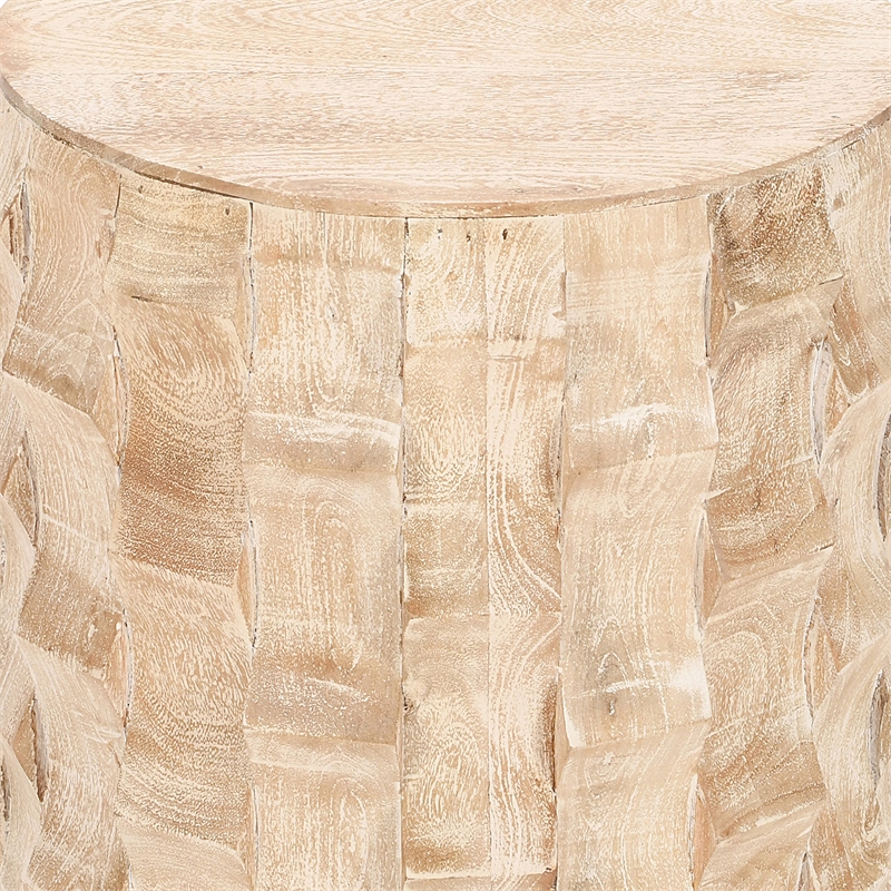 20 Inch Side End Table- Round Drum Shape with 3D Textured Design