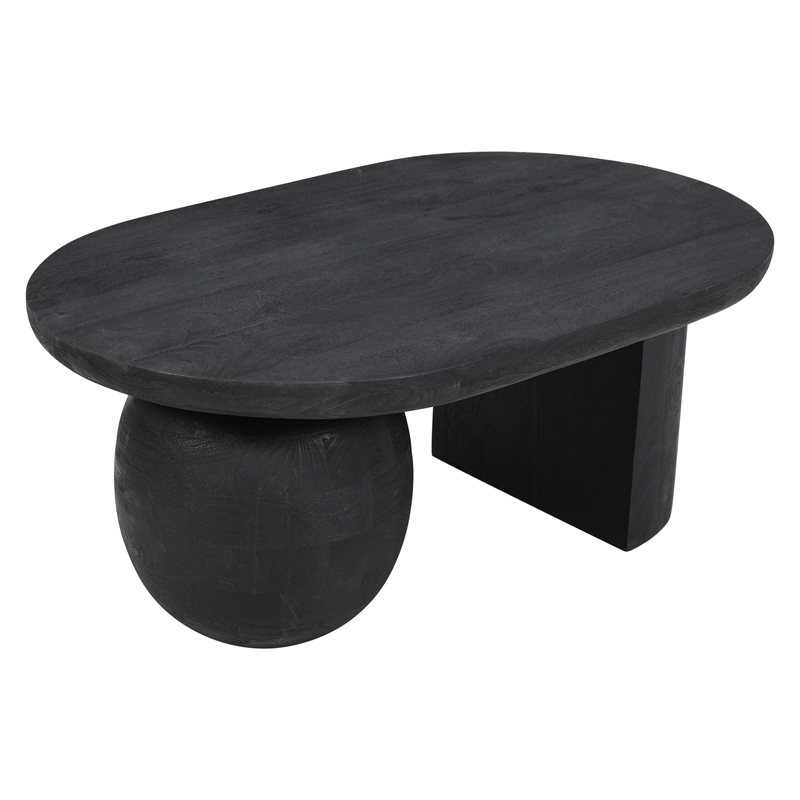 Uri 38 Inch Oval Coffee Table- Mango Wood Full and Half Spherical Leg