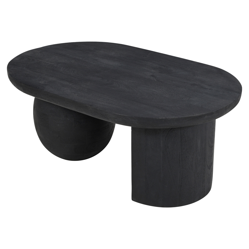 Uri 38 Inch Oval Coffee Table- Mango Wood Full and Half Spherical Leg
