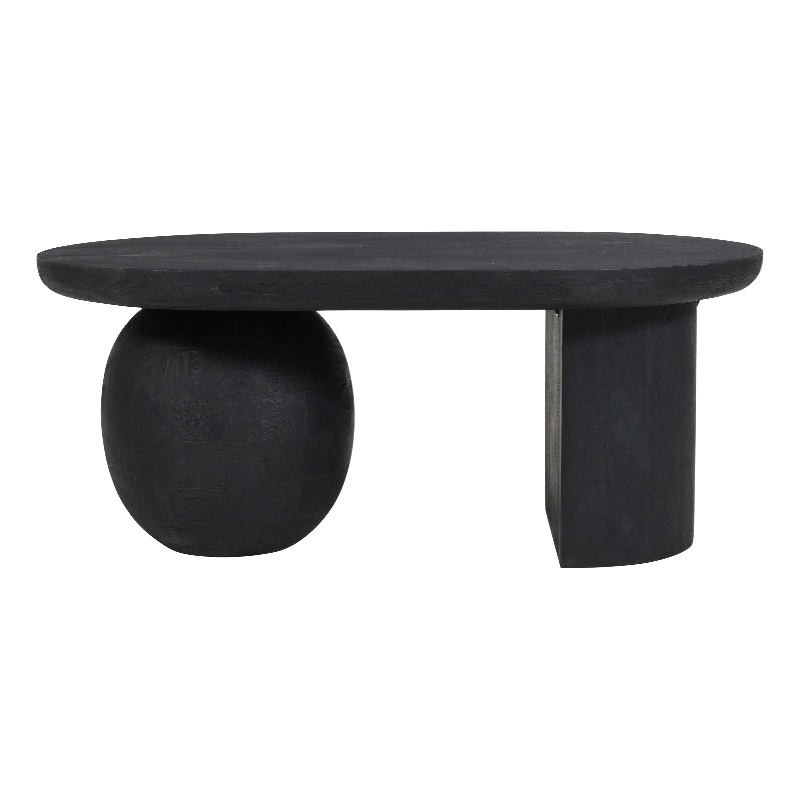 Uri 38 Inch Oval Coffee Table- Mango Wood Full and Half Spherical Leg