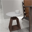 Port Blair Side End Table- Round Genuine Marble Top- Mango Wood 16.5 Inch