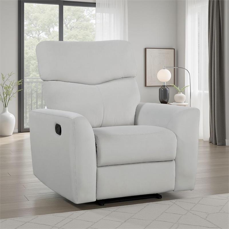 Manual Recliner Chair- 38 Inch- Gray Polyester Padded Seat- Pull Tab