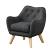 Binie Kids Chair with Wood Angled Legs- Gray Button Tufted Linen