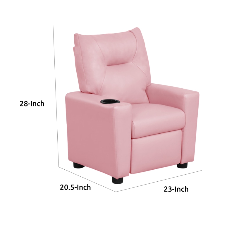 Chang Kids Recliner Chair- Built In Cupholder- Pink Faux Leather