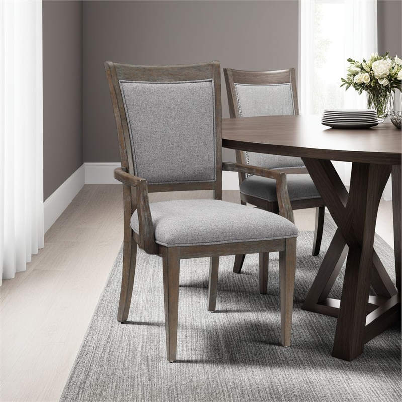 Koa Dining Armchair Set of 2- Padded Seat and Back- Driftwood Brown