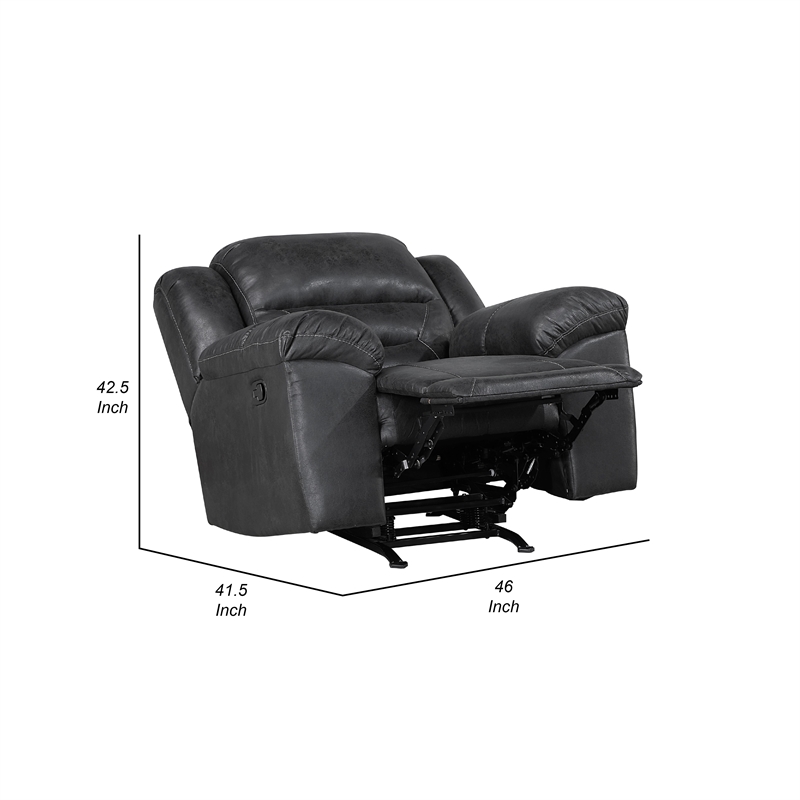 Henry Manual Rocker Recliner Chair in Pillow Tufted Black Microfiber