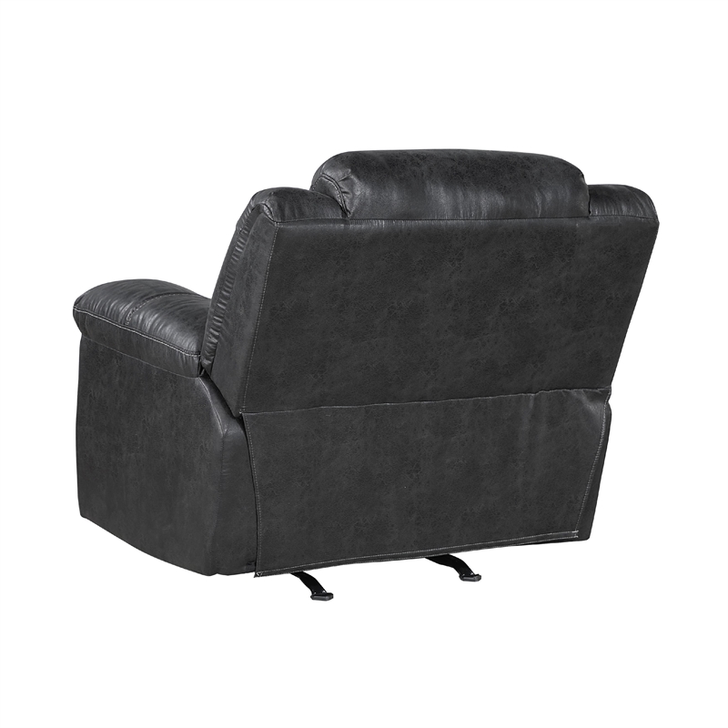 Henry Manual Rocker Recliner Chair in Pillow Tufted Black Microfiber