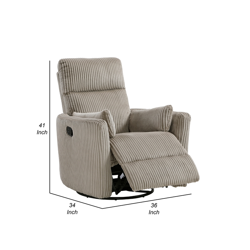 Rix Swivel Glider Recliner Chair- 2 Pillows- Taupe Brown Corduroy