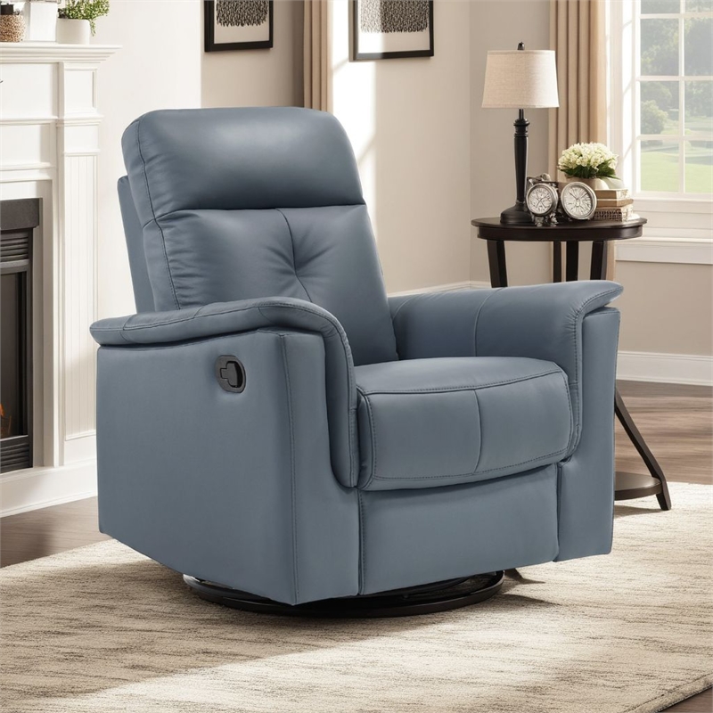 Briz Manual Swivel Glider Recliner Chair- Top Grain Leather Slate Gray