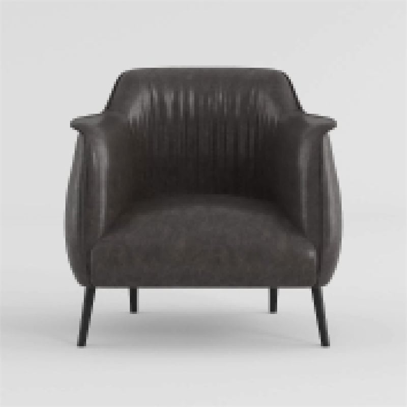Leoni Accent Club Chair- Dark Brown Faux Leather- Flared Solid Wood