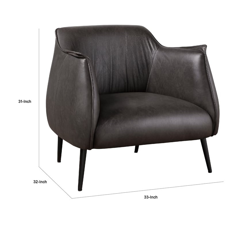 Leoni Accent Club Chair- Dark Brown Faux Leather- Flared Solid Wood