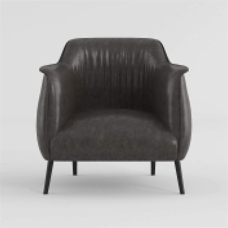 Leoni Accent Club Chair- Dark Brown Faux Leather- Flared Solid Wood