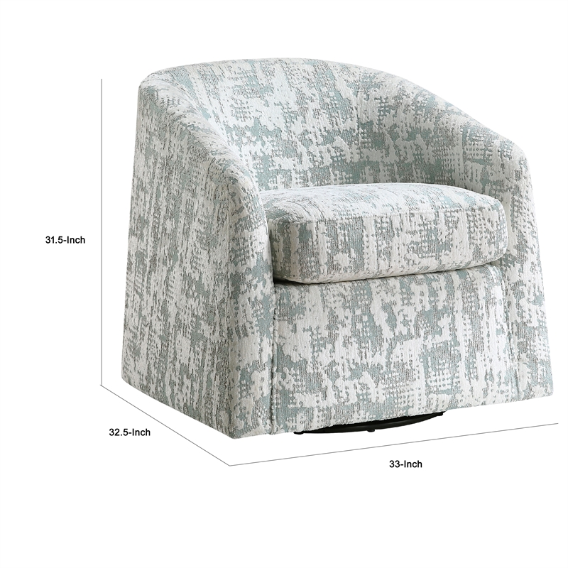 Swivel Armchair- Green Jacquard Fabric- Curved Foam Cushions