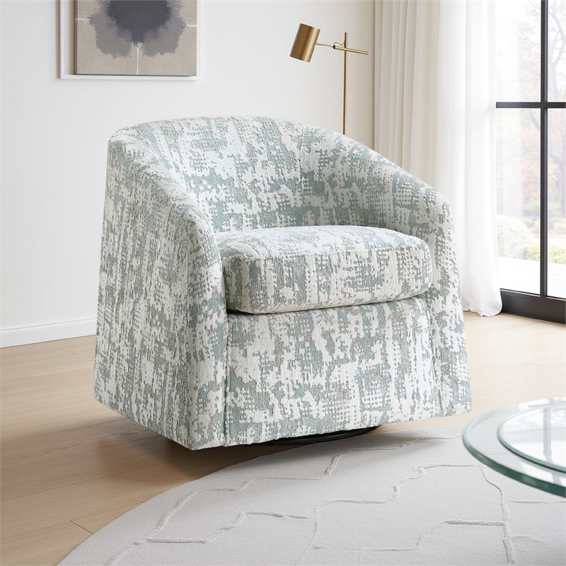 Swivel Armchair- Green Jacquard Fabric- Curved Foam Cushions