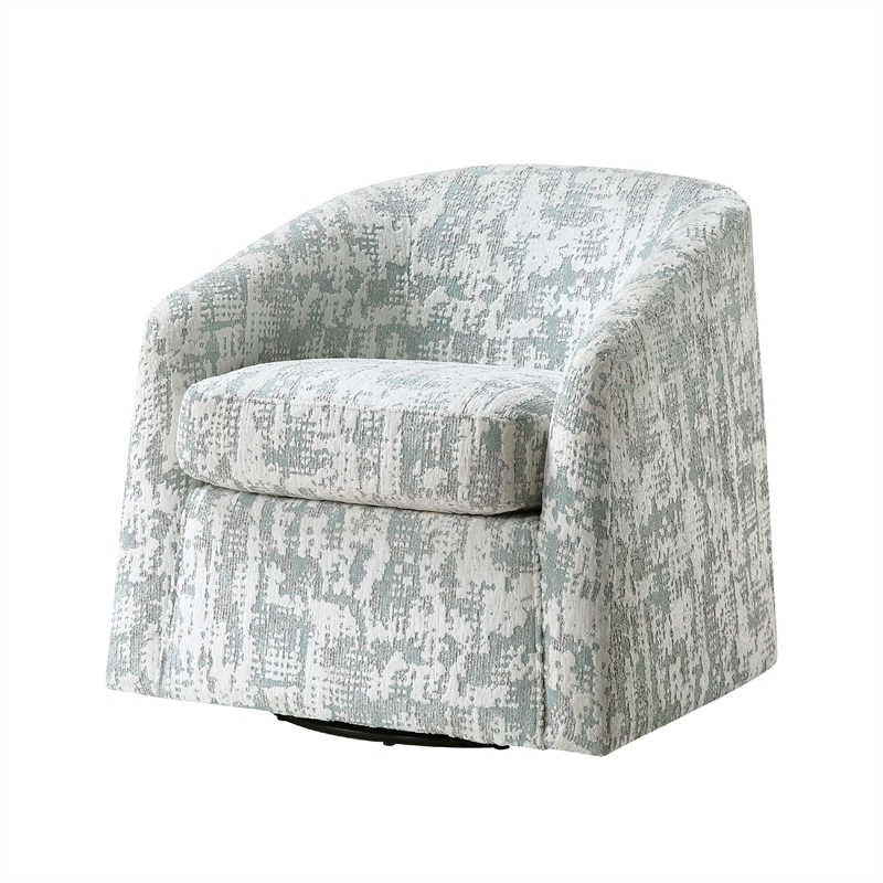 Swivel Armchair- Green Jacquard Fabric- Curved Foam Cushions