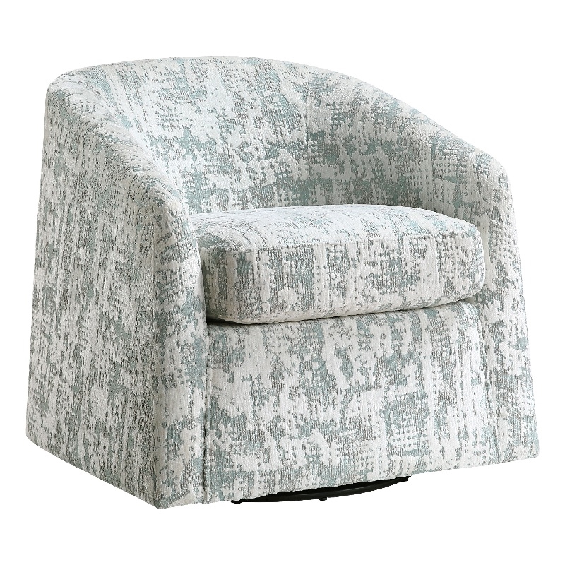 Swivel Armchair- Green Jacquard Fabric- Curved Foam Cushions