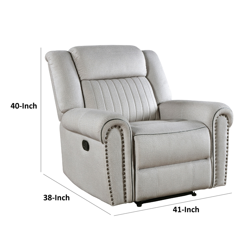 Ben Manual Reclining Chair- 41 Inch- Gray Microfiber- Nailhead Trims