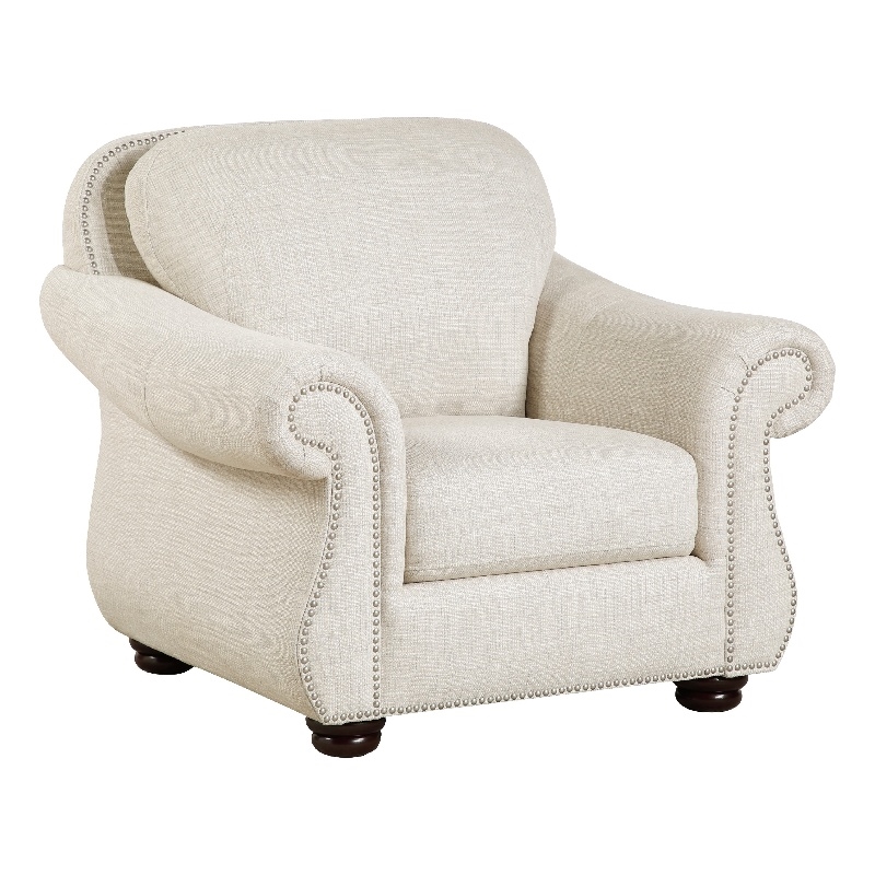 Boro 42 Inch Sofa Armchair- Soft Beige- Armrests w Nailhead Trims