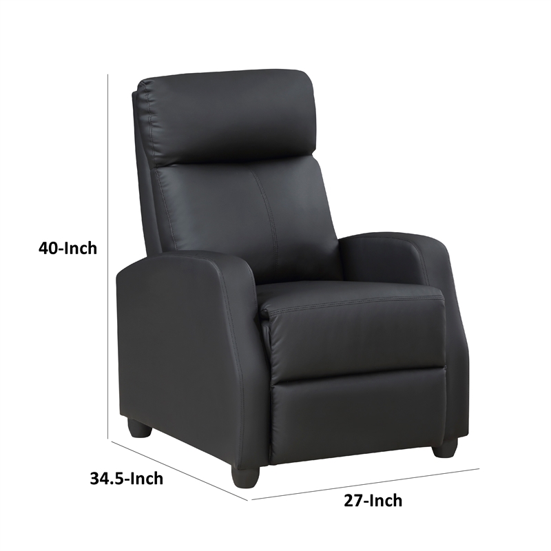 Recliner Chair- Manual Push Back- Black Faux Leather- 27 Inch