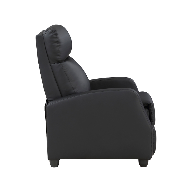 Recliner Chair- Manual Push Back- Black Faux Leather- 27 Inch