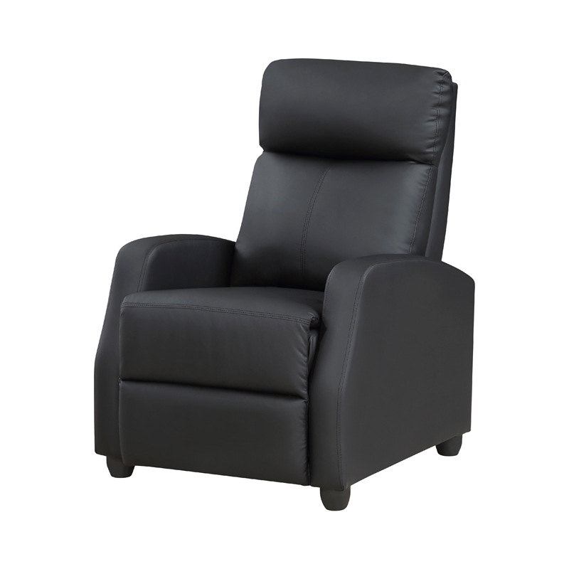 Recliner Chair- Manual Push Back- Black Faux Leather- 27 Inch