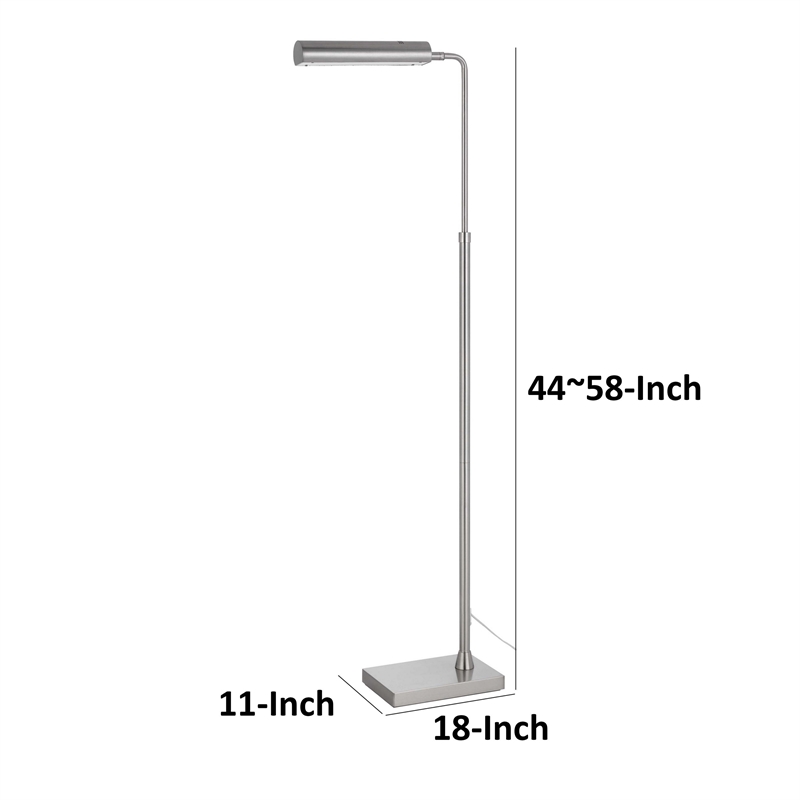 Kime 44-58 Inch Floor Lamp- Adjustable Height- LED- Brushed Steel Finish