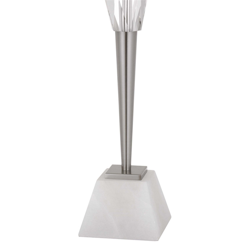 32 Inch Table Lamp with White Drum Shade- Marble Base- Brushed Steel