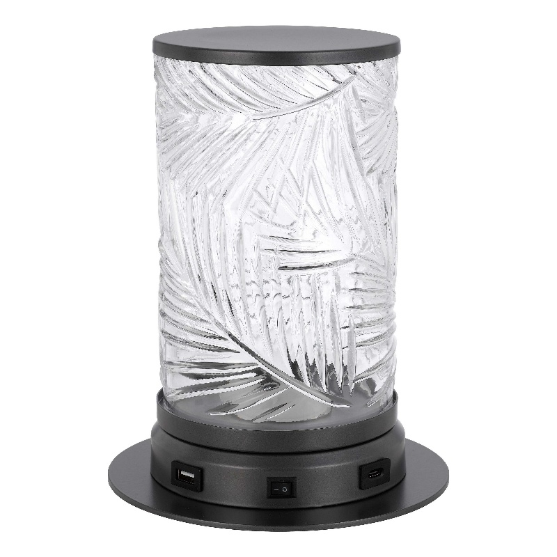 Hem 9 Inch Accent Lamp- LED- Leaf Pattern Glass Shade- Gray Metal Finish