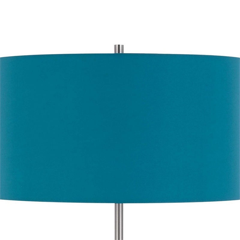 Sie 59 Inch Floor Lamp- Aqua Blue Linen Shade- Round Base- Silver Metal