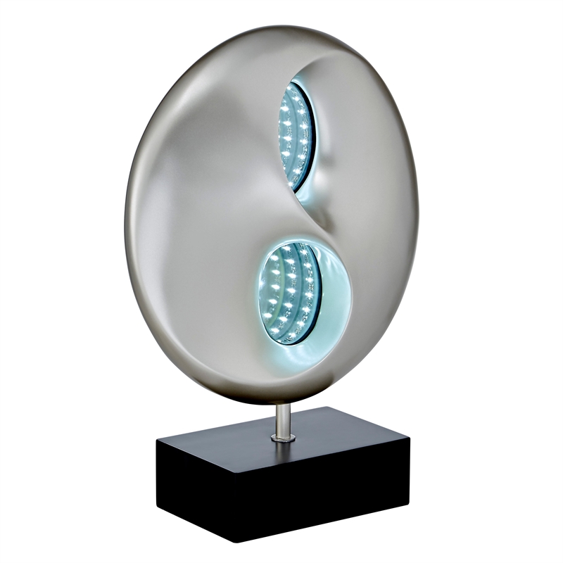 Nila 20 Inch LED Table Lamp- Black Silver Polyresin Orb Sphere- Block Base