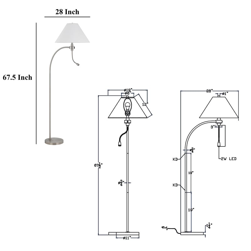 Ashy 68 Inch Floor Lamp- Gooseneck LED- White Shade- Bronze Arc Pole