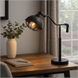 Loga 27 Inch Desk Lamp w Adjustable Cage Style Shade- Black Iron