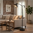 Loga 56 Inch Floor Lamp with Adjustable Cage Style Shade- Black Iron