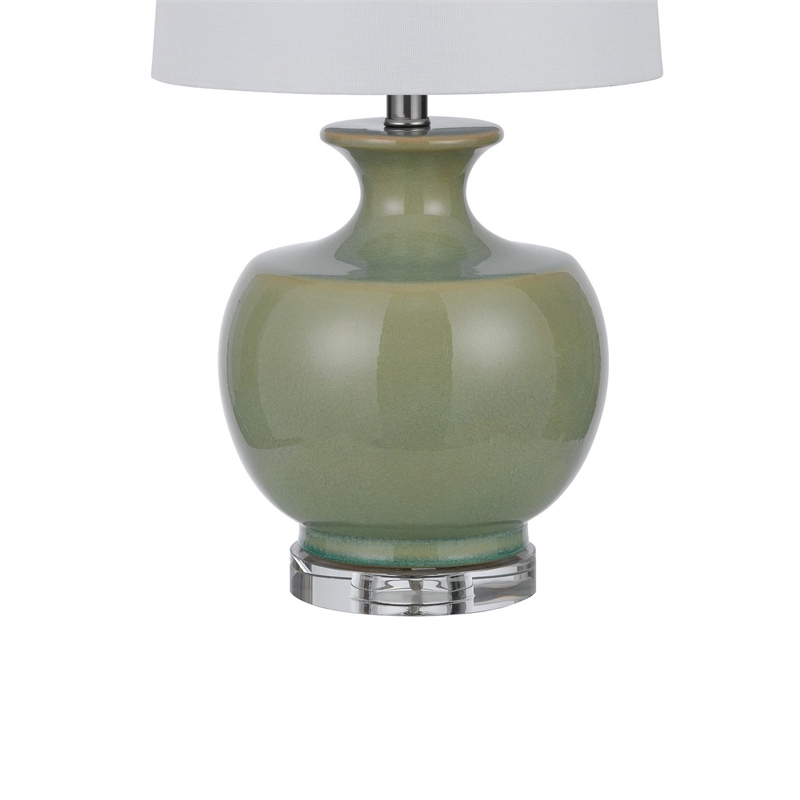 Kela 28 Inch Table Lamp Set of 2- Green Ceramic Pot Base- White Shade