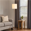 Plue 63 Inch Floor Lamp- Chrome Pole Round Base- Off White Drum Shade