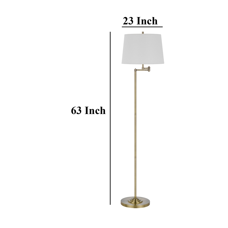 Tomi 63 Inch Floor Lamp- Double Swing Arm- Brass Metal- White Shade