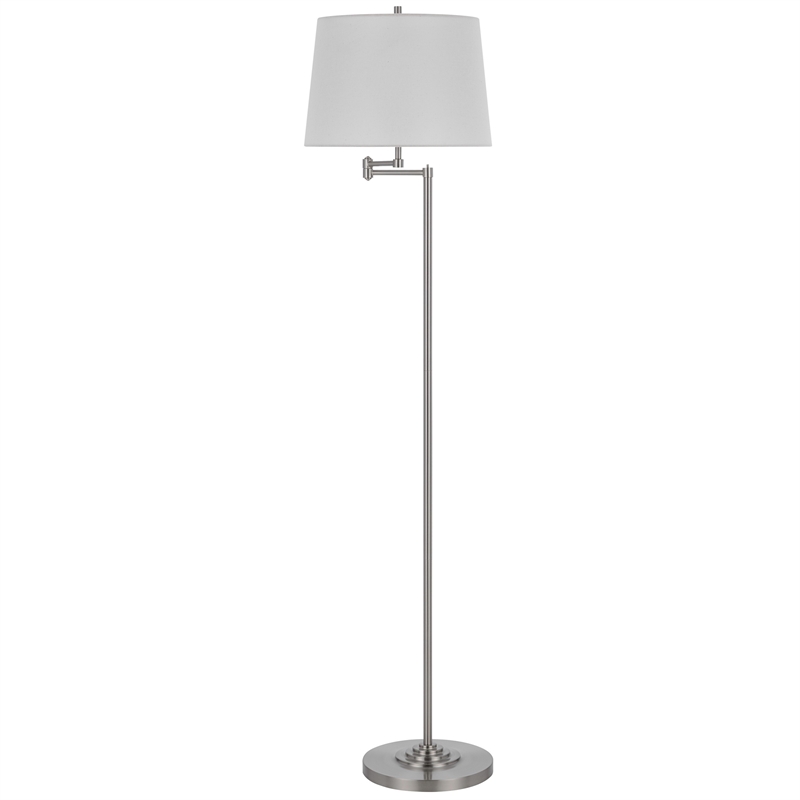 Tomi 63 Inch Floor Lamp- Double Swing Arm- Brushed Steel- White Shade